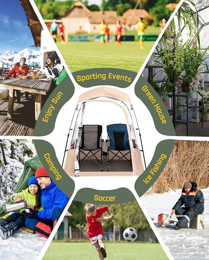 Pod All Weather Sports Tent Outdoor Pop Up Bubble Clear 540° View Winter Tent for 1-2 Person Instant Cold Weather Shelter with Rainfly for Soccer Football Softball &amp Other Sports Events