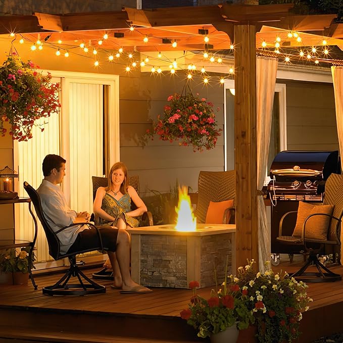 50FT Outdoor String Lights with Remote Dimmer 25 + 2 Spare Led G40 Bulbs Connectable Dimmable Balcony Lights Support Timer Waterproof Shatterproof for Patio Porch Garage Cafe