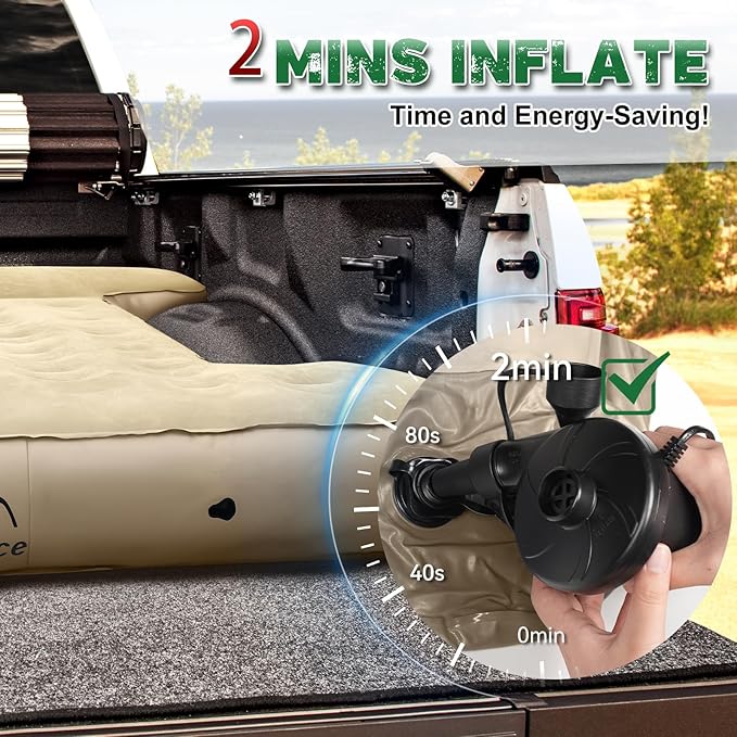 Detachable Tailgate Extendable 5.5-5.8ft Truck Bed Air Mattress - Heavy-Duty Inflatable Truck Bed Mattress with Car Pump Extra Large Carry Bag Leak-Resistant for Outdoor Camping &amp Pickup Trucks