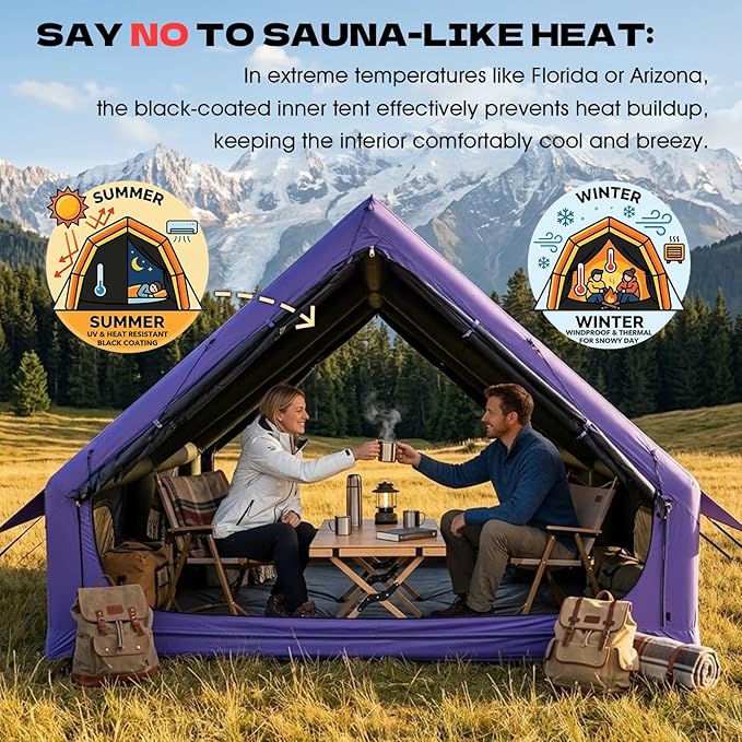 Inflatable Camping Tents 8-10 Person129 Square Feets Large Inflatable Camping Tent with Stove JackBlow up Tent with Mesh Windows &amp Pump