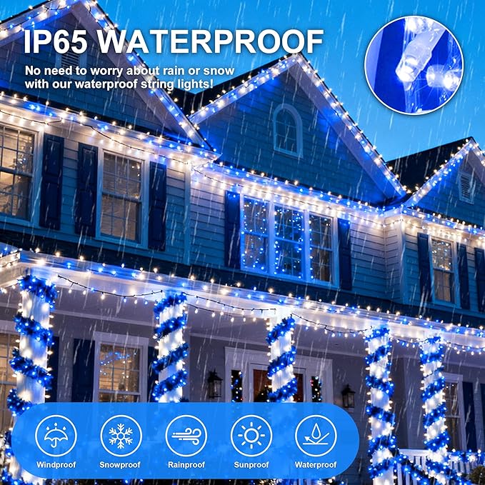 Led String Lights 500LED 165 ft Indoor/Outdoor Fairy String Lights 30V 8 Modes Christmas Lights for Home Christmas Tree Wedding Party RoomWall Decoration Indoor&ampOutdoor(Blue+White)