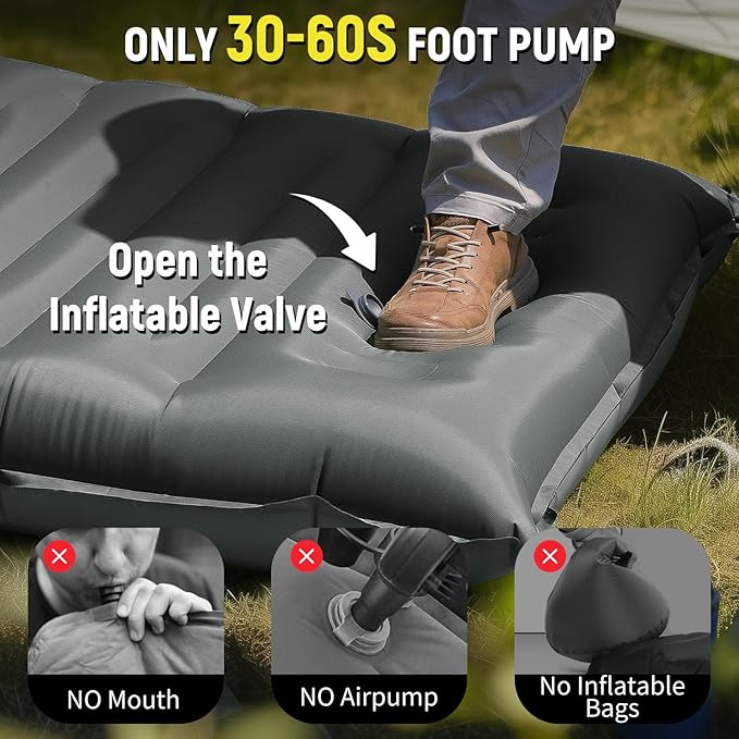 Inflatable Camping Sleeping Pad with Pillow 5 Extra-Thick Ultralight Inflatable Sleeping Mat with Built-in Pump Camping Air Mattress Compact for Backpacking Hiking Trap Traveling (Grey)