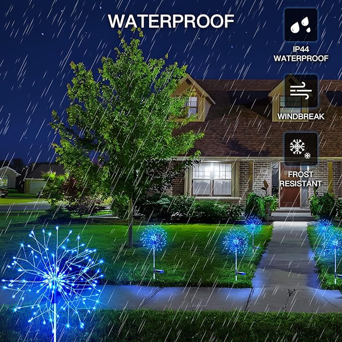 suddus Solar Garden Lights Outdoor Waterproof Decorative 2Pack 150LED Firework Lights Solar Fairy Lights for Yard Garden Party Patio Pathway Flowerbed - Blue