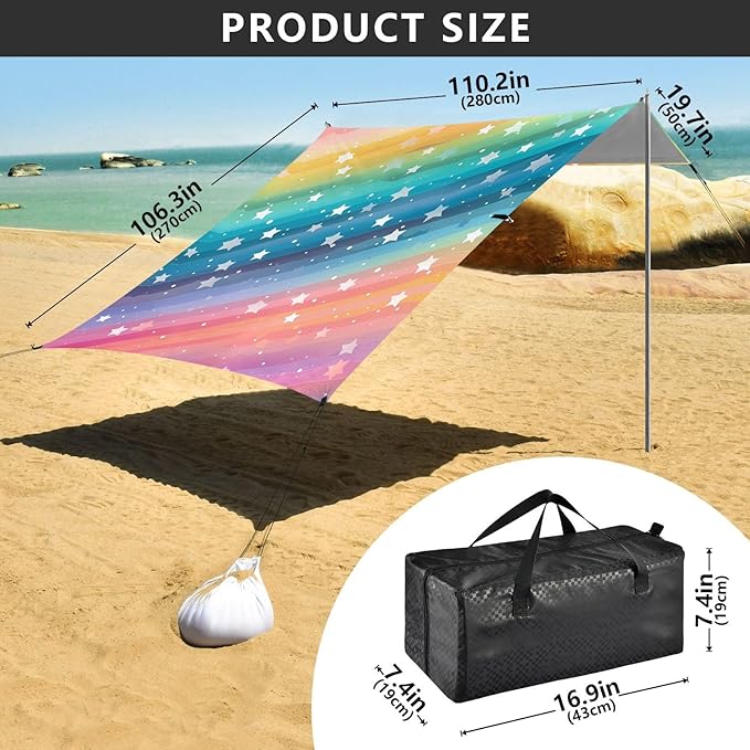 Rainbow PentagramCamping Sun Shelters 9.2 x 10.5 FT Beach Canopy Tent Sun Shade with Carrying Bag for Camping Trips Fishing Backyard Fun or Picnics 21340332