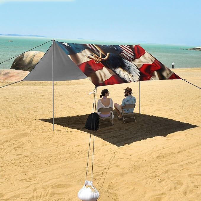 ALAZA American Flag W/Eagle Beach Tent Sun Shelter UPF50+ Protection Beach Shade Canopy w/ 4 Sandbags for Outdoor Camping Fishing Backyard Fun Picnic 10x9 ft
