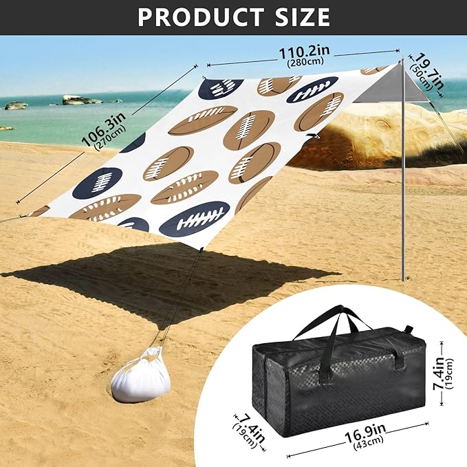 Rugby Pattern (66) Camping Sun Shelter Beach Tent Portable Beach Sun Shade Outdoor Canopy for Camping Trips Fishing Picnic