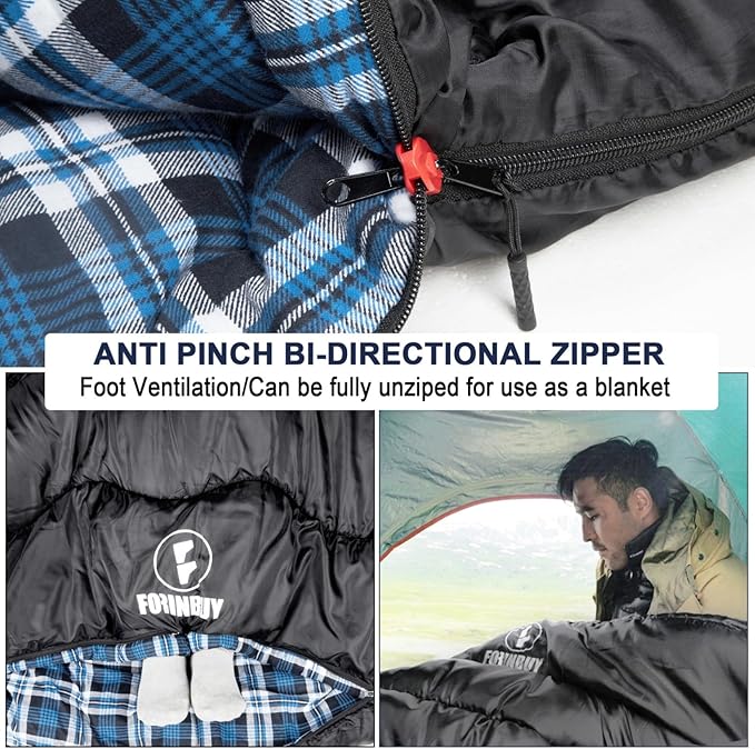 0 Degree Flannel Double Sleeping Bag for Adults Couples or Family - Winter Queen Size Waterproof &amp Warm 2-Person Sleeping Bag for Cold Weather Camping RV Travel