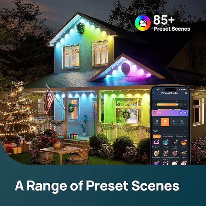Linkind Permanent Outdoor Lights HP5 100ft Smart AI RGBTW LED Outdoor Lights for ST Patricks Day Lights 85 Scenes Modes IP67 Waterproof Works with AlexaGoogle Assistant