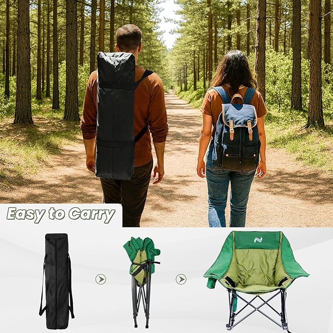 ABORON Oversized Rocking Camping Chair for Adults Fully Padded Folding Outdoor Lawn Chair with Side Pocket Portable Recliner Chair for Camp Patio Backyard Supports 400 lbs