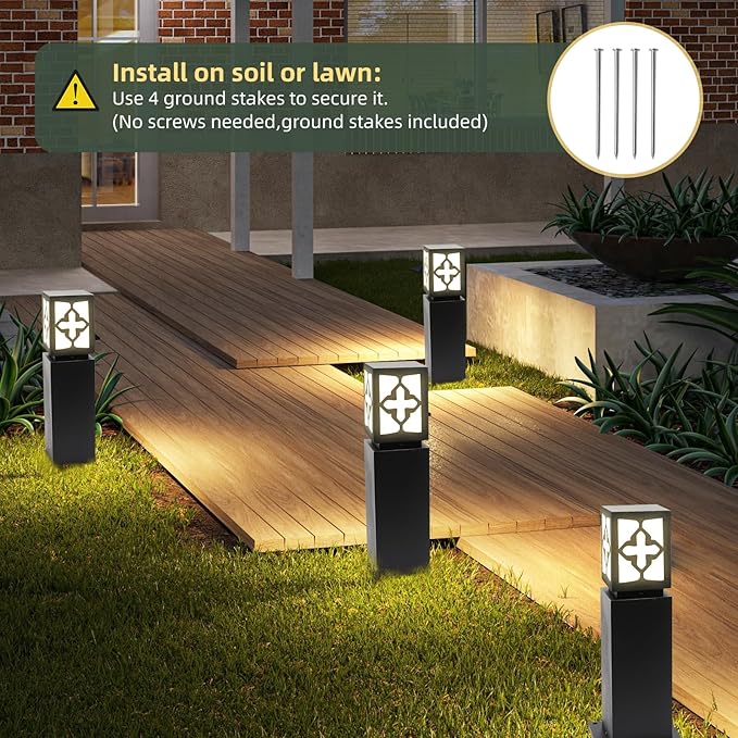 Landscape Path Lights 24 IP65 Waterproof Bollard Lights Heavy Duty Steel Stable Widened Base E27 Lamp Holder Modern Outdoor Path Lights Bollard for Lawn Patio Courtyard Driveway Cross 1pack