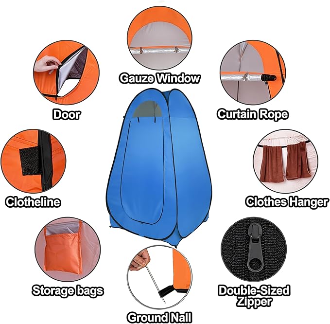 4x4ft Pop Up Privacy Shower Tent with Top Window 3.6lbs Liightweight Dressing Room Portable Toilet Stall with Carry Bag for Camping Beach Outdoors (Blue)