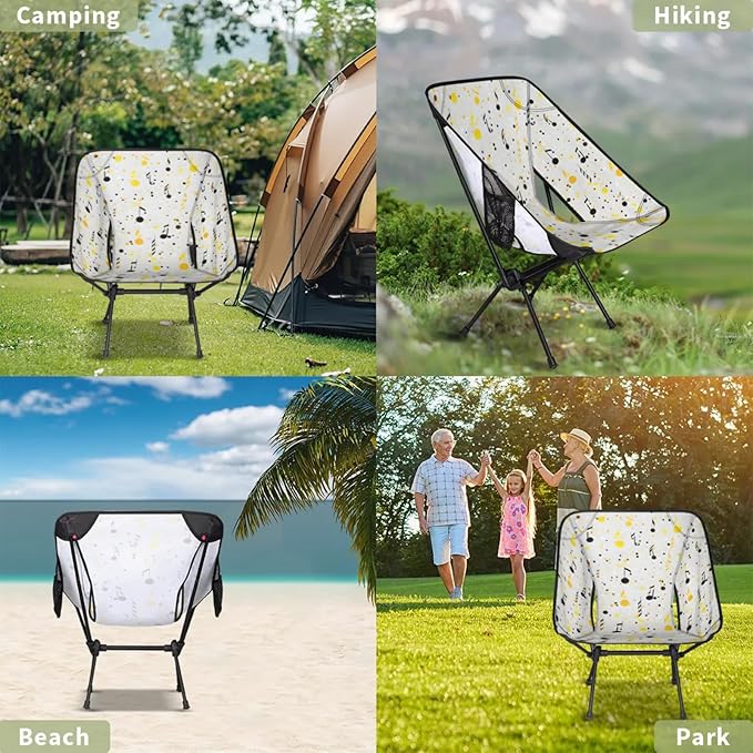 Honeybaby Folding Camping Chair Cute Music Notes Camping Chairs Lightweight Portable Chair Outdoor Foldable Chairs for Camping Travel Picnic Beach Hiking