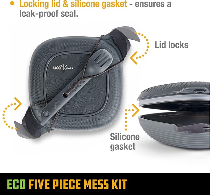 UCO Recycled ECO 5-Piece Camping Mess Kit with Bowl Plate Switch Spork Utensil Set
