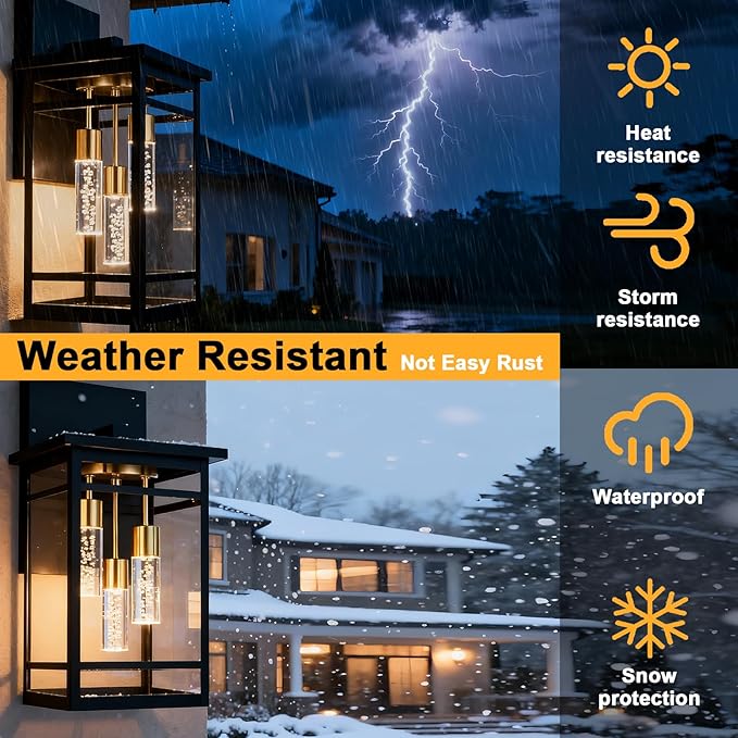 3 Lights Outdoor LED Wall Light Fixtures for Porch5CCT Brass Black Outdoor Wall Sconce LightsLED Integrated Bulbs Hanging Lantern LightsExterior Lighting Fixtures for PatioGarage
