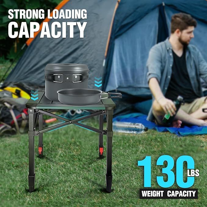 VILLEY Folding Camping Square Table with Carry Bag Folding Camping Table with 2 Cup Holders &amp Carry Bag