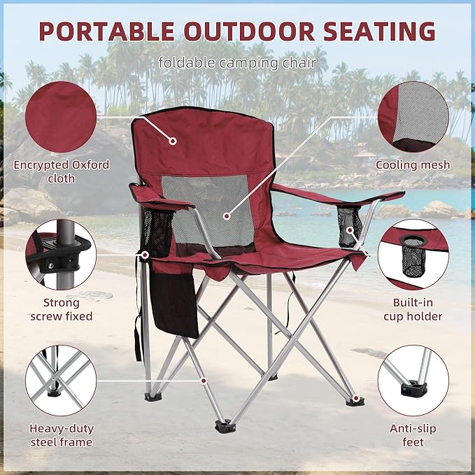 Hexago Camping Chair Portable Folding Outdoor Chair with Armrests Cup Holders &amp Carry Bag Heavy Duty Lawn Chair for Camping