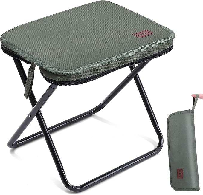 MOONCY Portable Stool 13 Inch Small Folding Stool for Adults Ultralight Green Camping Stools for Hiking and Fishing Hold Up to 265 LBS