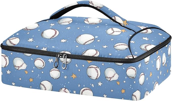 Casserole Carrier Baseballs and Stars PrintInsulated Casserole Carrier for Hot or Cold Food Thermal Lunch Tote for Potluck Parties Picnic Beach Fits 9 x 13 Inches Baking Dish