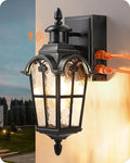 EDISHINE Motion Sensor Outdoor Lights Porch Light with GFCI Outlet Exterior Lighting Fixtures Dusk to Dawn Outside Wall Sconce with Water Ripple Glass Wall Mount Lantern Lamp for House Garage