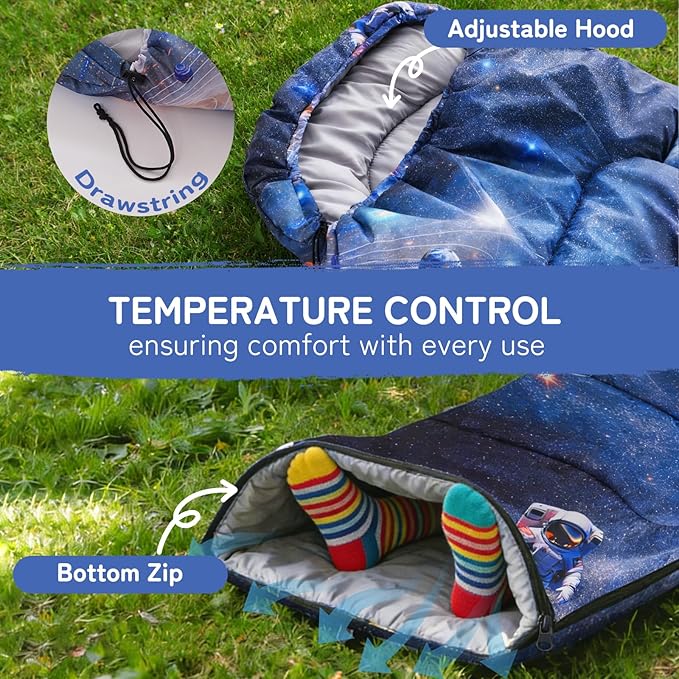 tuphen Kids Sleeping Bag - 50-77℉ 3-Season Waterproof Sleeping Bag for Boys &amp Girls Lightweight 2.2 lbs Camping Gear with Compression Bag Ideal for Camping Hiking Indoor