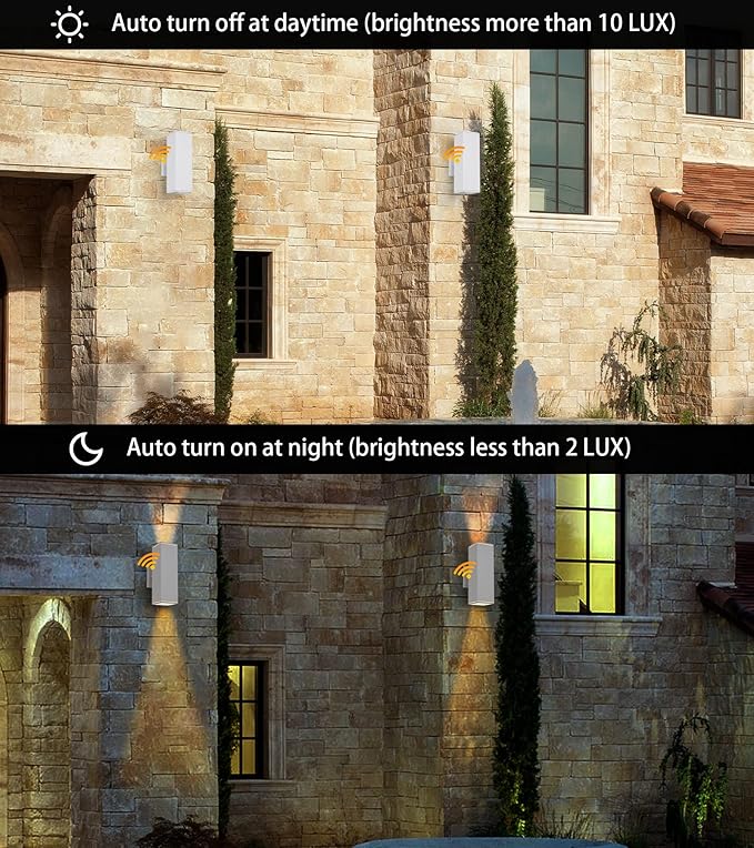 Dusk to Dawn Outdoor Light Fixture 2 Pack Waterproof Outdoor Wall Lights Modern Sensor Ootdoor Porch Light Exterior Lighting Fixture White