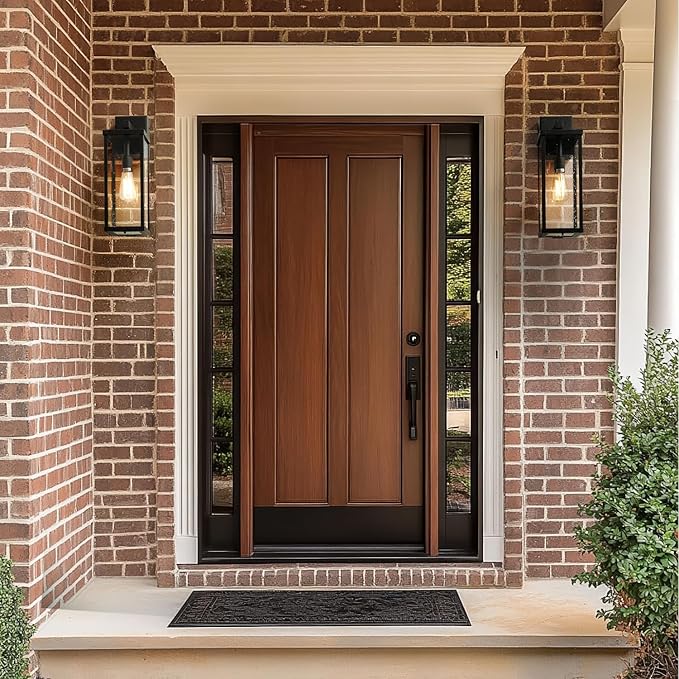 mirrea 18 Classic Outdoor Wall Sconce with Built-in GFCI Outlet 1 Light in Matte Black Rectangular Metal Frame and Clear Glass Shade Waterproof Porch Light Patio Light