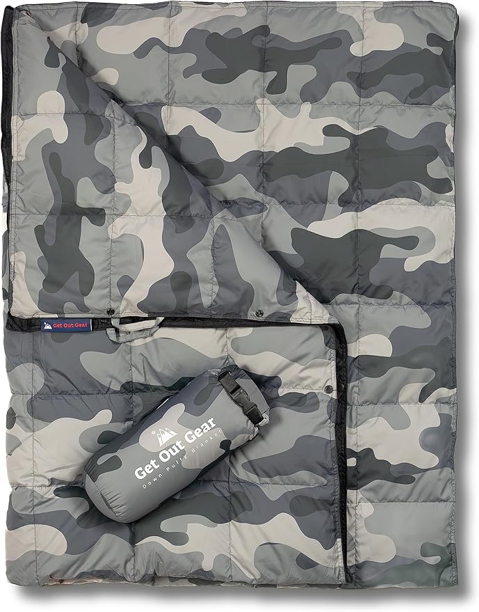 Get Out Gear Down Camping Blanket - Puffy Packable Lightweight and Warm | Ideal for Outdoors Travel Stadium Festivals Beach Hammock | 650 Fill Power Water-Resistant Backpacking Quilt