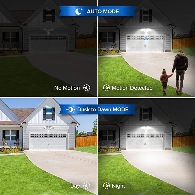 SANSI 38W 5000LM Motion Sensor Outdoor Lights Flood Lights Outdoor Detector with 4 Mode Adjustable 500W Equiv 5000K Dusk to Dawn IP65 Waterproof Motion Sensor Light for Garage Yard Porch (White)