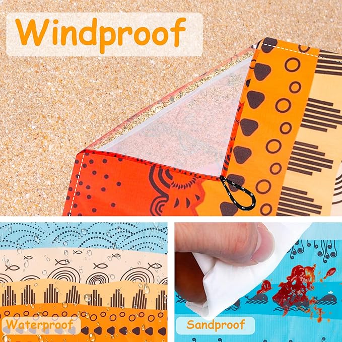 BEW Beach Blanket Waterproof Sandproof Outdoor Picnic Blankets Sand Free for 4 Adults Lightweight Quick Drying Beach Mat for Beach Travel Camping Hiking Boho Beach Essentials Accessories