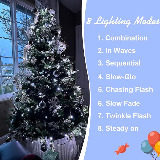 QITONG 500 LED 165ft Christmas White Lights String Lights Outdoor Waterproof with 8 Modes Green Wire Plug in Twinkle Light Indoor