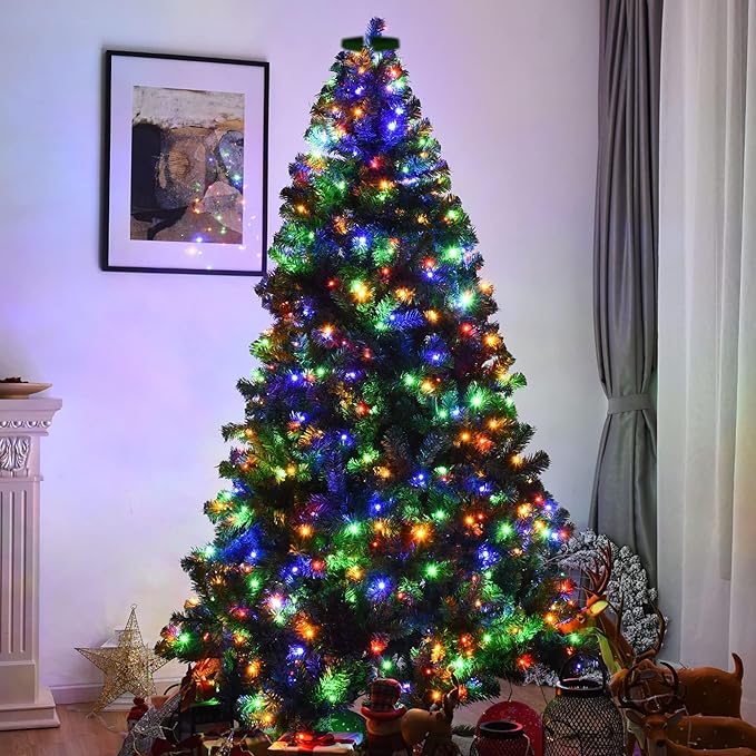 Dazzle Bright Christmas Tree Lights 448 LED Waterfall Tree Topper Lights with Remote &amp 8 Lighting Modes 8.2FT X 16 Lines Christmas Light for Outdoor Yard Party Xmas Trees Decoration (Multi-Color