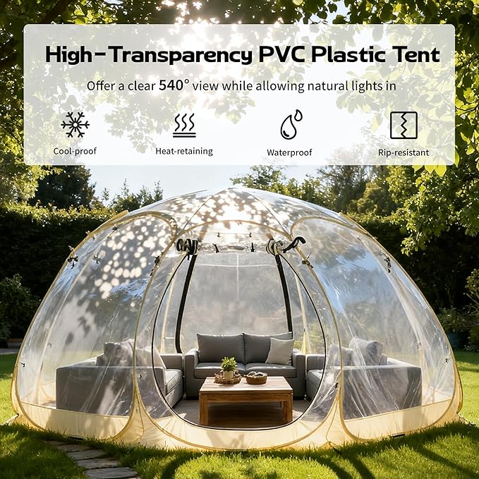 Pop Up Bubble Tent 12 x 12 FT Instant Igloo Tent Suitable for 8-10 People Screen House for Patios Cold