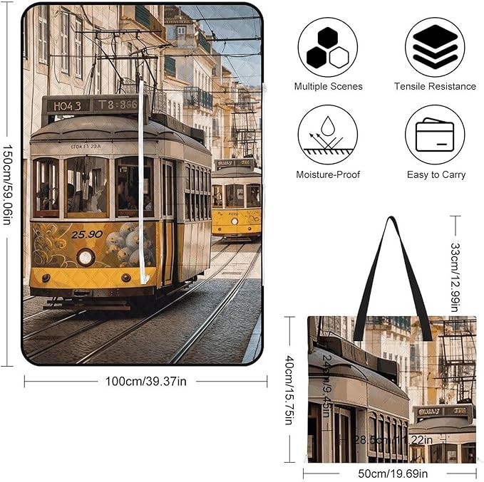 Zipper Lisbon Tram Style Picnic Mat Suitable for Travel Camping Park Or Home Use