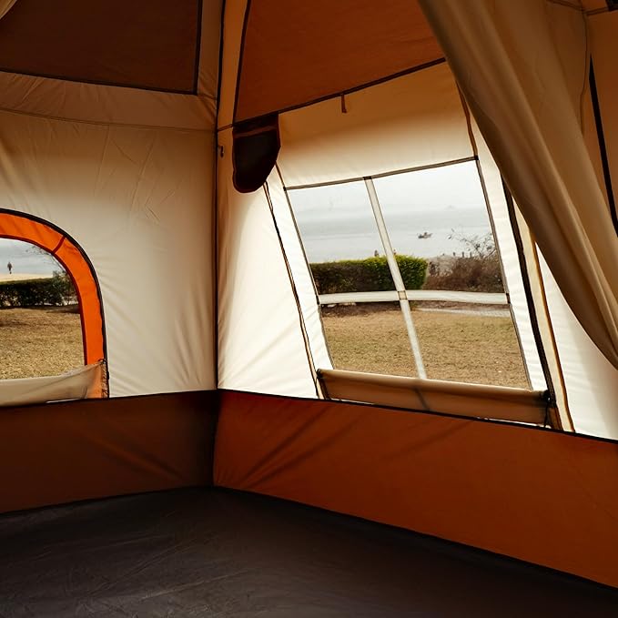KTT Large Tent 8-10-12 PersonFamily Cabin Tents2 Rooms2 Doors and 4 Windows with MeshStraight WallWaterproofDouble LayerBig Tents for OutdoorPicnicCampingFamily Gathering