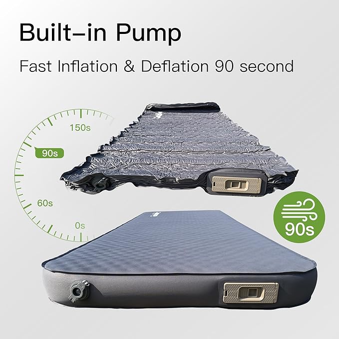 4 Ultra-Thick Single Self-Inflating Sleeping Pad with 3-in-1 Rechargeable Pump Air Adjustable Foam Camping Mattress Fast Inflate &amp Deflate 9.5R Heavy-Duty Camping Mat for Car Van Rooftop Tent