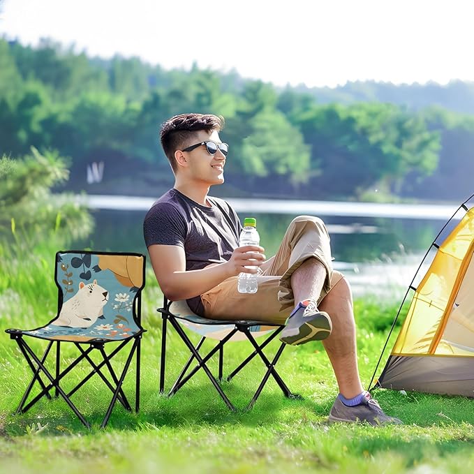 Cute Capybara Portable Camping Chairs Folding Chair - Durable Oxford Fabric Lightweight Iron Frame Easy Fold Design - Ideal for Outdoor Activities Camping Fishing and Travel