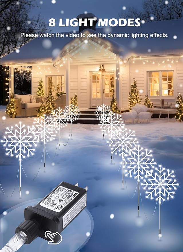 Brightown Snowflake Lights Outdoor 5 Large Snowflake Christmas Pathway Lights Outdoor Christmas Decorations Yard Sidewalk Walkway Driveway Marker Stake White
