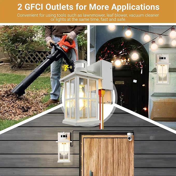 Motion Sensor Porch Lights with GFCI Outlet Outside Dusk to Dawn Wall Mount 3 Lighting Modes Exterior Light Fixture Waterproof Outside Wall Lamp for House Patio Garage.(White1 Pack)