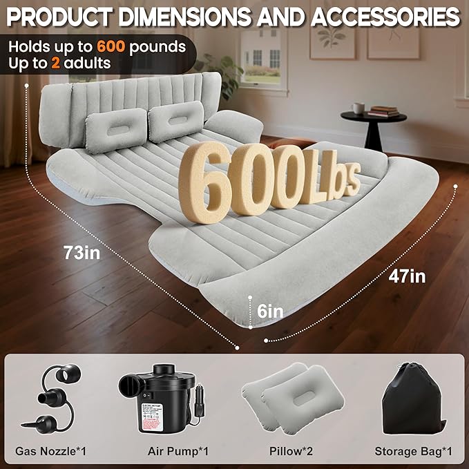 AearKing SUV Air Mattress Thickened Car Air Mattress SUV Mattress for Truck Double-Sided Inflatable car Bed with 2 Pillows &amp Air Pump Car Camping Mattress Back Seat Inflatable Bed for Suvs