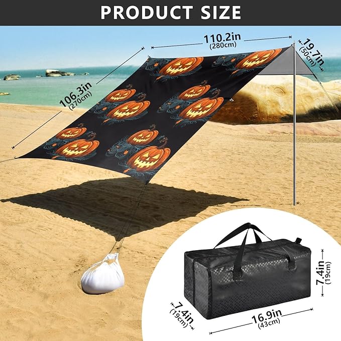 Halloween PumpkinCamping Sun Shelters 9.2 x 10.5 FT Beach Canopy Tent Sun Shade with Carrying Bag for Camping Trips Fishing Backyard Fun or Picnics 21341655
