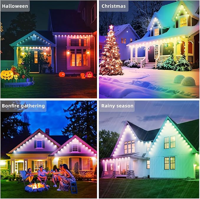 Permanent Outdoor Eaves Lights IP67 Waterproof Smart LED Light with App Control Remote RGB String Lights for Christmas Holiday DIY House Roof Garden Decor Lighting - 100FT