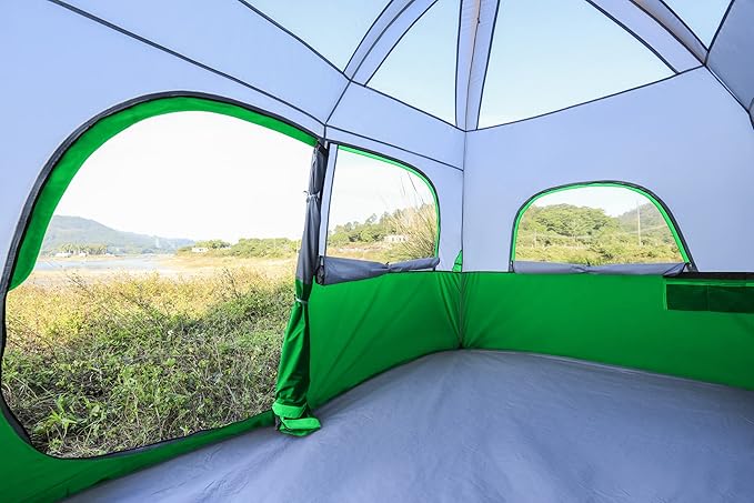 CAMPROS CP Upgraded 6/8 Person Camping Tents Waterproof Windproof Family Tent with Larger Mesh Windows &amp Door Double Layer Easy Set Up All-Season Dome Tent with Top Rainfly &amp Carry Bag