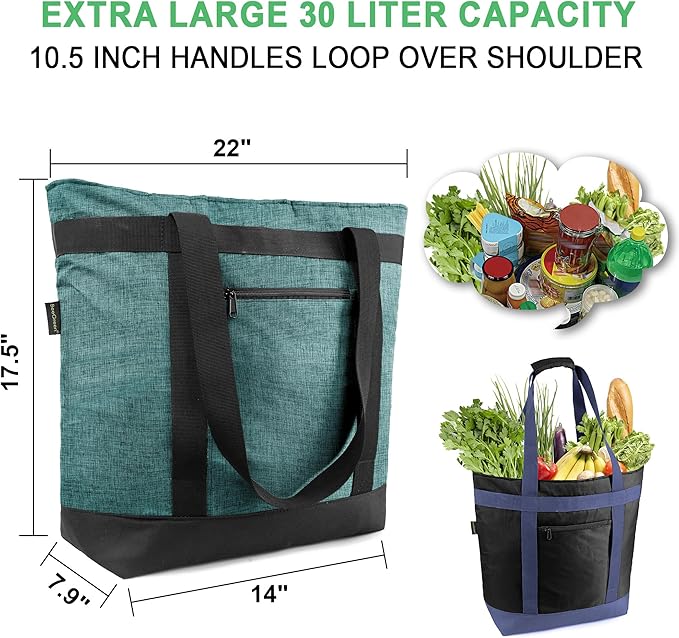 BeeGreen Cooler Bag Soft Insulated Tote for Beach Travel Grocery Shopping Lunch Portable Large Ice Coolers with Handle Hard Freezer Bags with Zippered Top Foldable Leakproof Delivery Totes Black