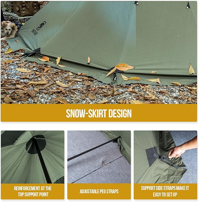 OneTigris Northgaze Canvas Hot Tent with Stove Jack Windproof Fire Retardant Durable 4 Season Camping Pyramid Teepee Tent for 2~4 Person