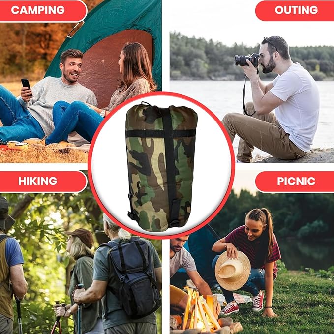 Camo Military Woobie Style Blanket- Waterproof Blankets with Adjustable Straps- 8 Pair Tie Cords military blanket with Reinforced Stitching- Ultralight RIBSTOP Travel Blanket for Camping &amp Outdoor
