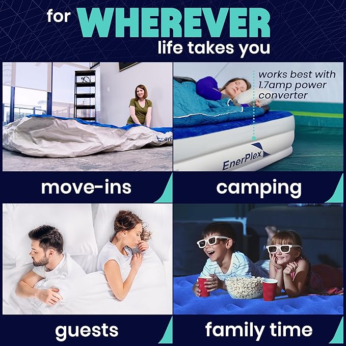 EnerPlex Air Mattress with Built in Pump - Self-Inflating Blow Up Mattress with Neck Support - Inflatable Air Bed for Portable Travel &amp Home Use