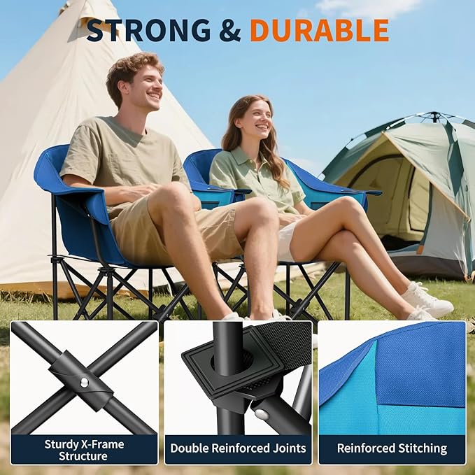 NAIZEA Padded Camping Chair Outdoor Folding Chair Portable Heavy Duty Arm Chairs with Side Pockets Cup Holder for Beach Lawn Picnic Fishing Backpacking