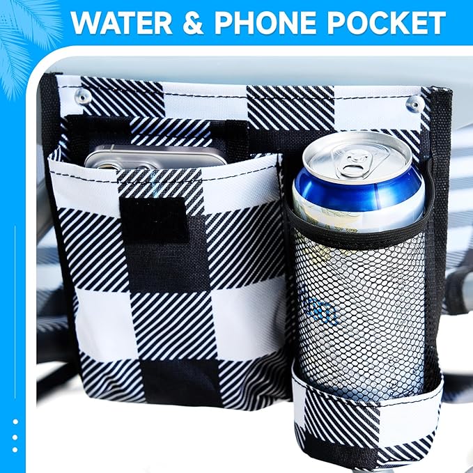 2 Pack Lightweight Portable Camping Beach Chair for Adults Outdoor Lay Flat Folding Beach Chairs with 5 Positions Backpack Beach Chair with Towel Bar Zipper Pouch Cup Holder Plaid