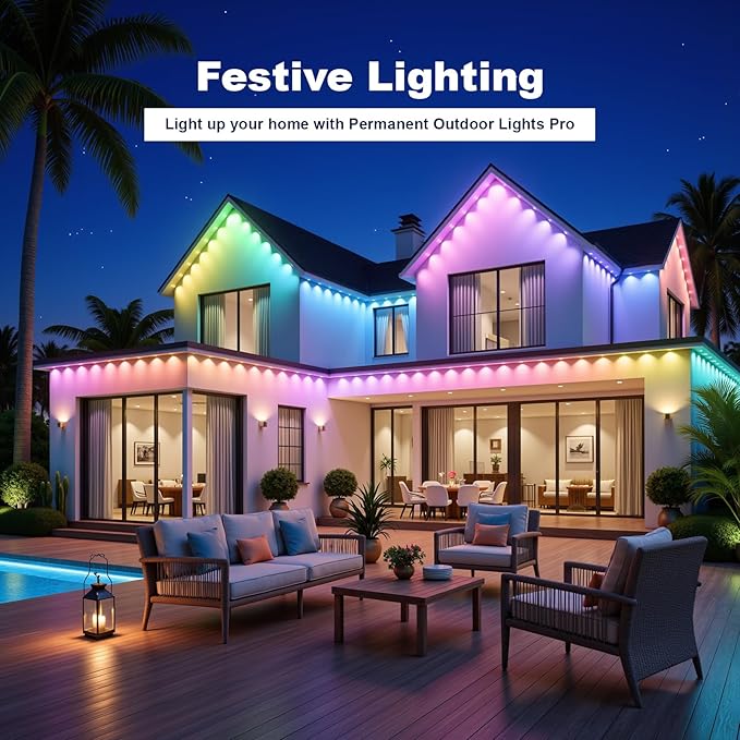 Permanent Outdoor Lights Outdoor Lights100ft with 60 RGBIC LED Lights for Daily and Accent Lighting APP/Remote Control Outdoor Decor Modes IP67 Waterproof White