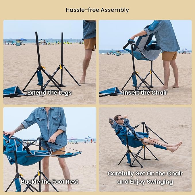 ARROWHEAD OUTDOOR Folding Hammock Chair Heavy Duty Camping Seat with Removable Footrest Padded Comfort and 300lb Capacity